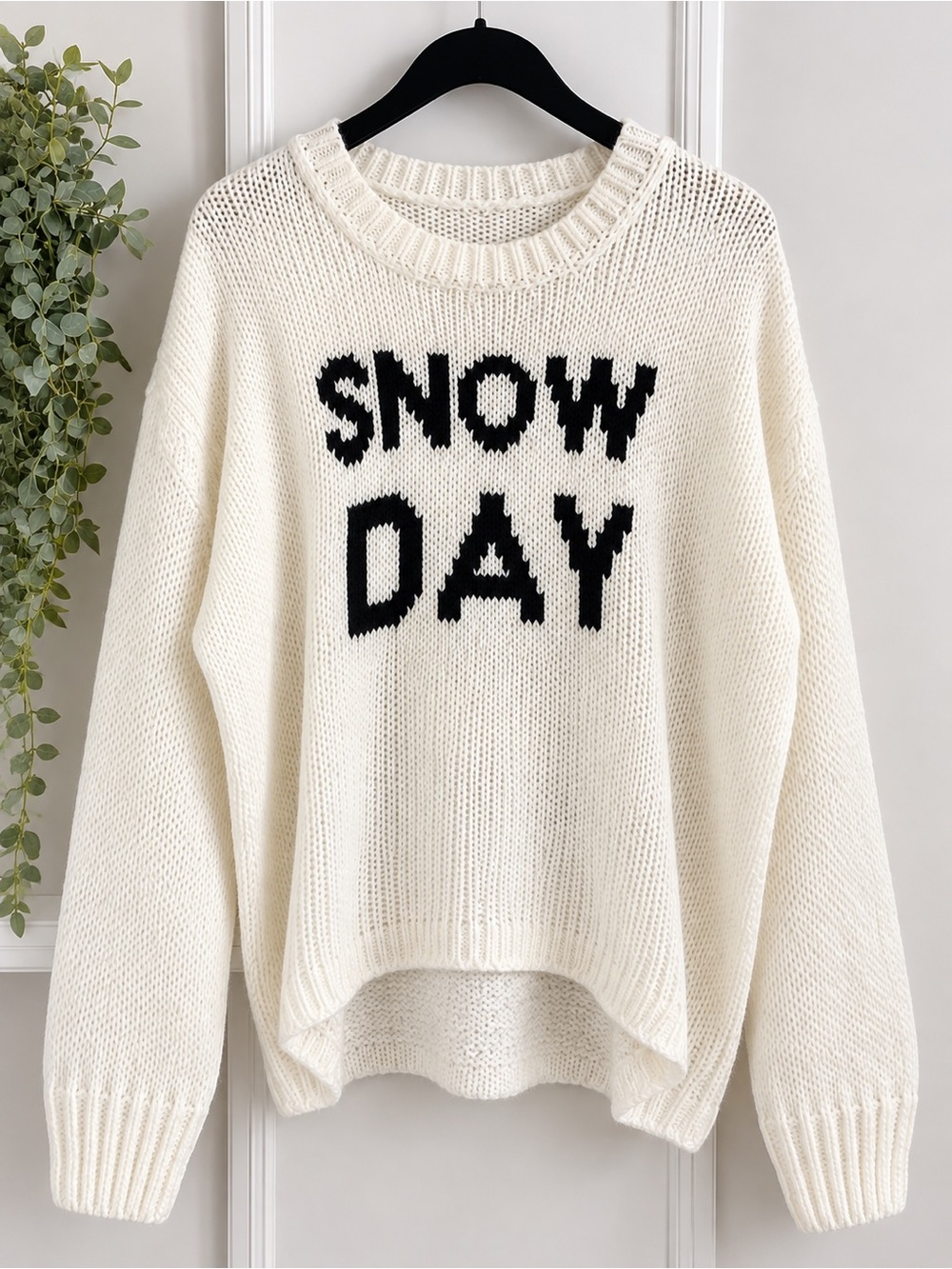 Wooden Ships Ivory Knit Sweater with Black 'SNOW DAY' Text